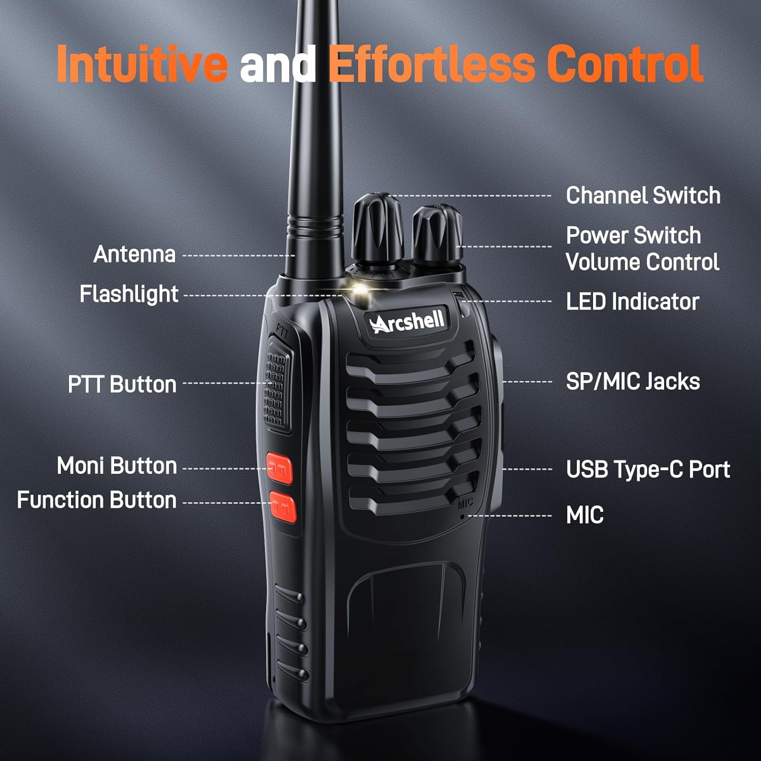 Rechargeable Long Range Two-Way Radios with Earpiece 2 Pack AR-5 Walkie Talkies Li-ion Battery and Charger Included