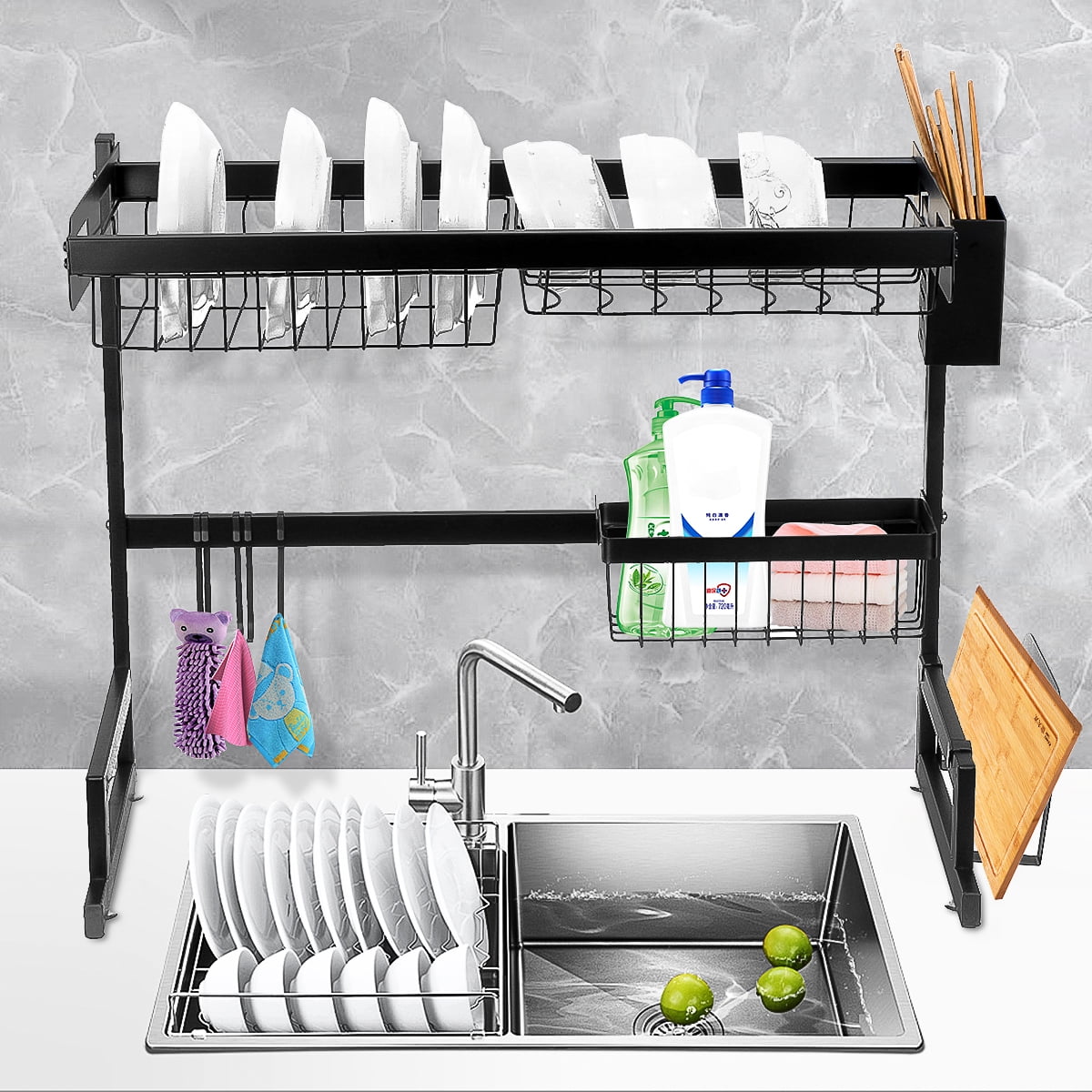 Over Sink Dish Drying Rack,Multifunctional Dish Drying Rack, Dish Drainer  Rack,Kitchen Counter Supplies Storage for,with Utensil Holder&Hooks (Color  