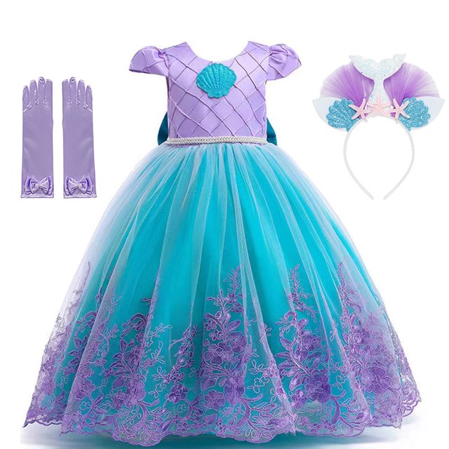 Disney Girl Princess Mermaid Ariel Costume Cosplay Children Luxury Embroidery Dress For Carnival Halloween Party Kids Vestidos9-10T(Tag 150) Gao Jinjia LED
