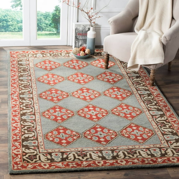SAFAVIEH Heritage Hoyt Traditional Wool Area Rug, Blue/Charcoal, 3' x 5'