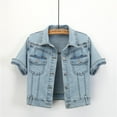 thumbnail image 4 of Jxximdong Jackets for Women, Short Sleeved Cardigan Thin Top Jeans Coat Summer Solid Casual Outside Denim Jacket, Women's Coats Blue, 4 of 9