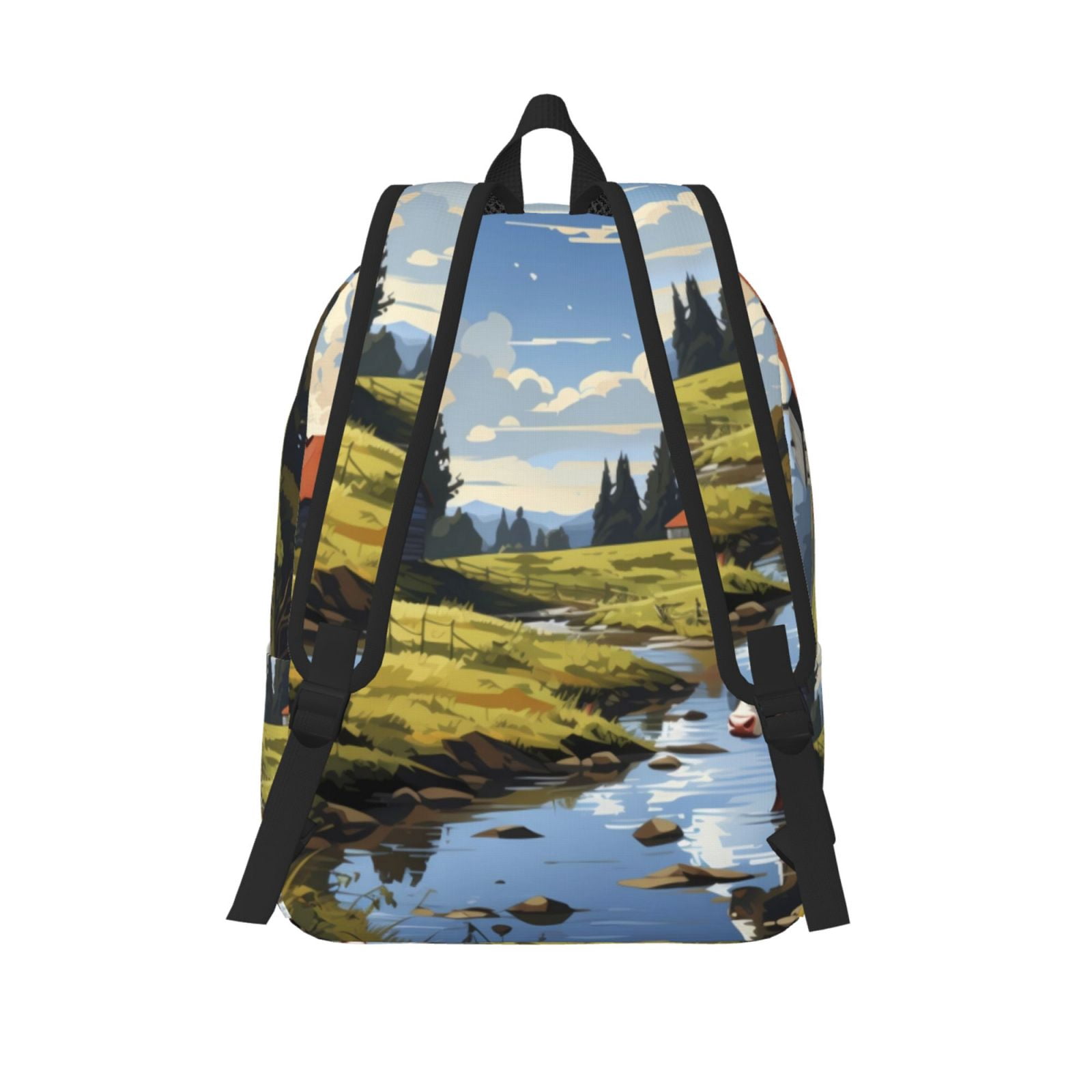 Picia Pasture Cow A Printed Canvas Daypack - Stylish and Durable Vintage Compact Backpack - Class, Work, Travel, or Laptop Bookbag,Organized Compartments-Medium
