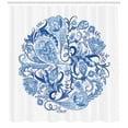 thumbnail image 3 of Ethnic Shower Curtain, Classic Paisley Petals Circular Shape Blue Tones Swirls Branches Motif, Fabric Bathroom Set with Hooks, 69W X 84L Inches Extra Long, Blue Navy Blue and White, by Ambesonne, 3 of 3