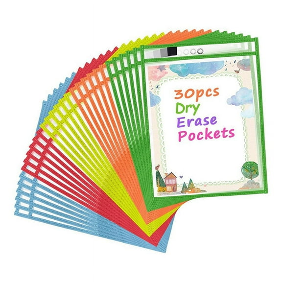 30 Pack Dry Erase Pocket Covers Reusable Ticket Holders, Clear Plastic Page Protectors,Organization Supplies for School