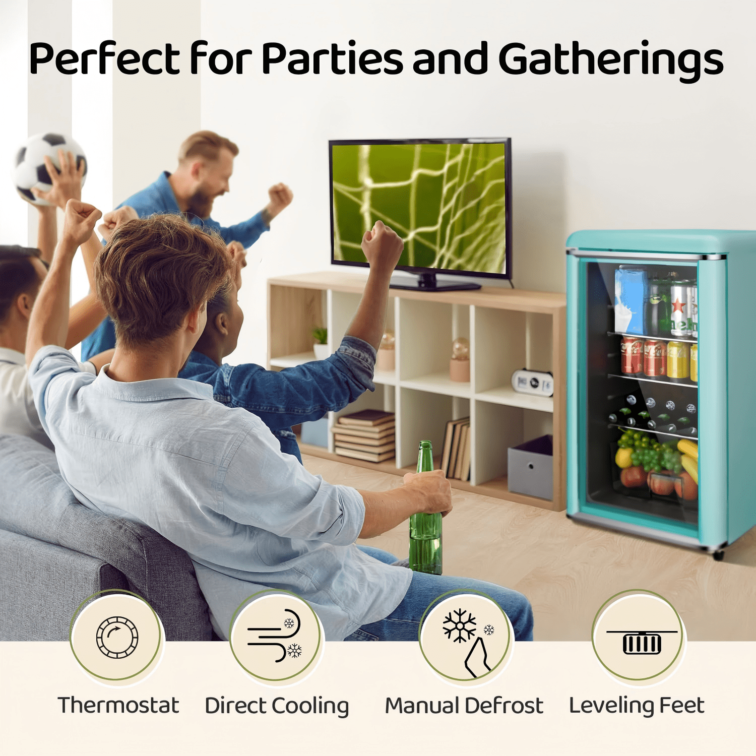 GGTB 4.0 Cu.ft Retro Beverage Refrigerator, 160-Can Mini Fridge with Double Glass Door, Adjustable Shelves, Blue