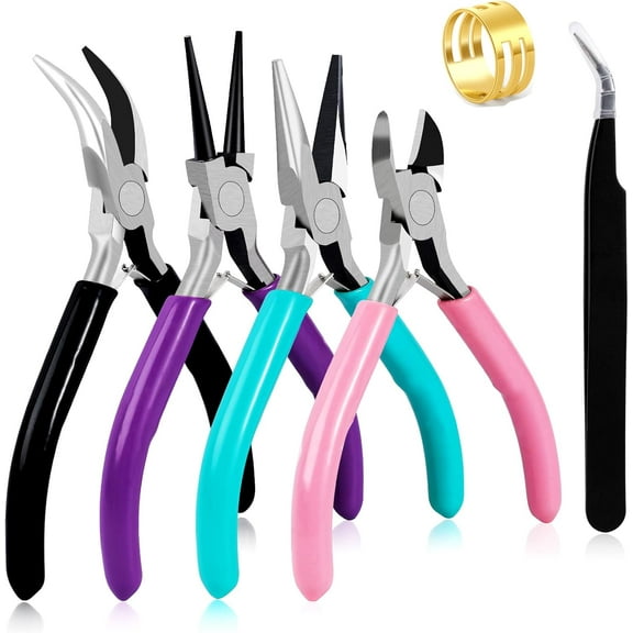 4 Pack Jewelry Pliers Jewelry Making Pliers Tools Kit with Needle Nose Pliers/Chain Nose Pliers, Round Nose Pliers, Bent Nose Pliers, Wire Cutters for Wire Wrapping Earring Craft Making Supplies
