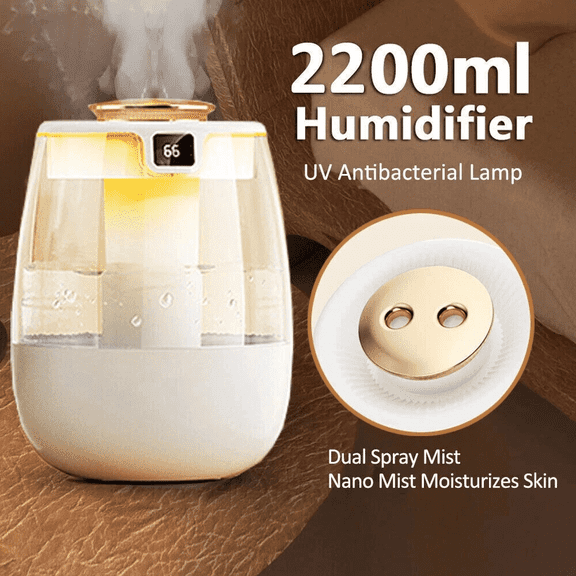 Beiled 2L Humidifier for Room, 3 Gear 2 Spray Portable Cool Mist Humidifiers with Night Light, 28dB Quiet Top-Fill Ultrasonic Diffuser for Large Room