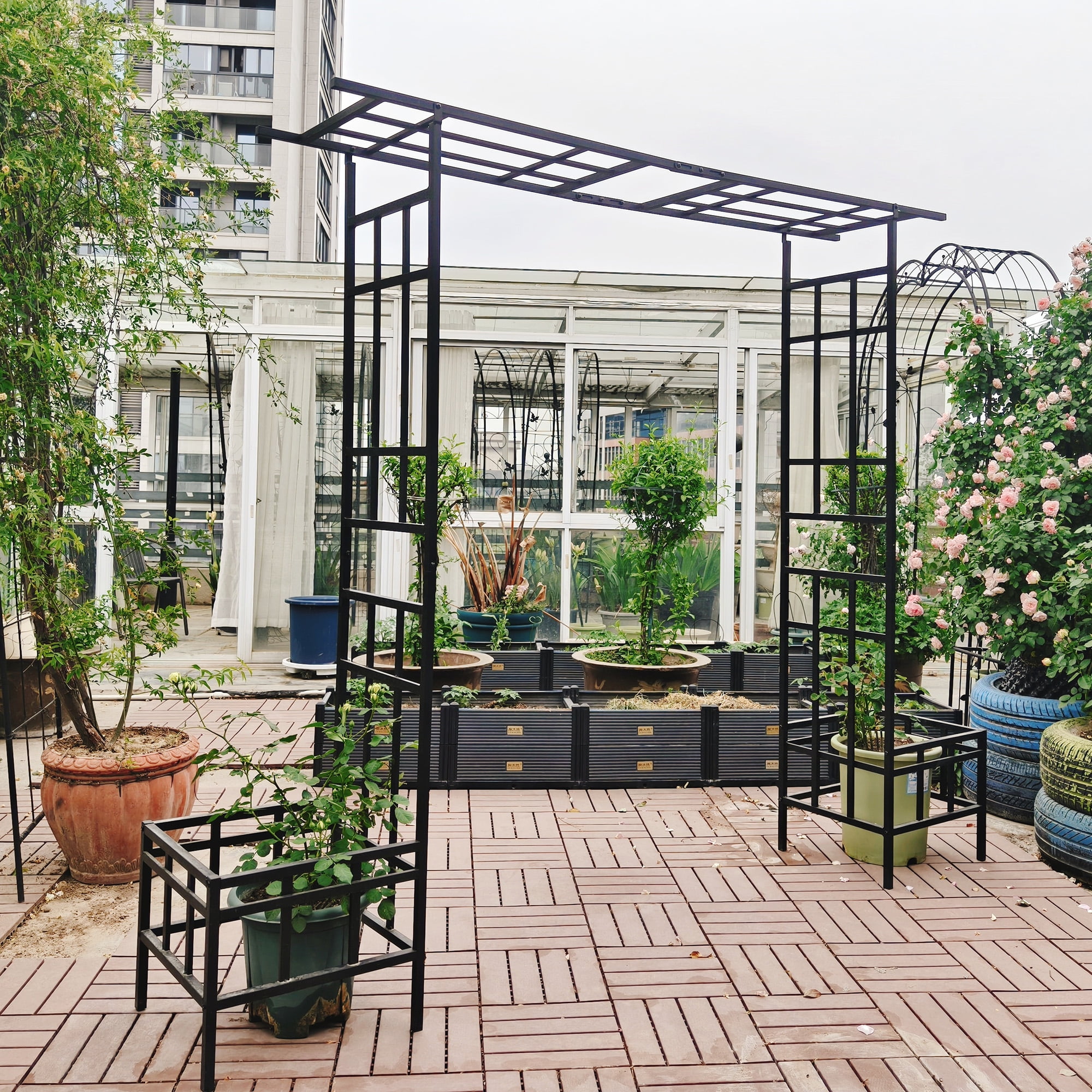 Garden Arch with Adjustable Width W68.11"-W94.29" Climbing Plants Support Rose Arch Outdoor Black
