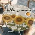 thumbnail image 3 of Round Fitted Tablecloths with Elastic Edge Hello Summer Blossom Sunflower Waterproof Wipeable Table Cover for Kitchen Dining Party Decor Retro Floral Green Leaves on Linen Table Clothes,55" - 60", 3 of 9