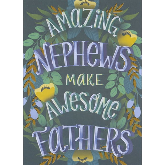 Designer Greetings Amazing Nephew: Green, Yellow, Purple and Gold Foil Floral Swag Father's Day Card
