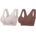 thumbnail image 2 of Gymayou 2 Pack Women Seamless Wireless Pull On Sports Bra Beauty Back Breathable Comfort Bra Full Coverage Wide Strap No Wire Everyday Lounge Sleep Multicolr #1 L, 2 of 9
