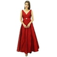 thumbnail image 3 of Bimba Women's Elegant Long Flared Wedding Bridesmaid Dress V-Neck Prom Maxi Gown, 3 of 5