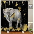 thumbnail image 3 of 4PCS Cute Elephant Shower Curtain Set, African Wild Animal Wildlife Safari Glam Modern Bathroom Decor, Waterproof Fabric Black Curtain, Non-slip Bath Mat Toilet Rug, Gold Glitter, 3 of 7