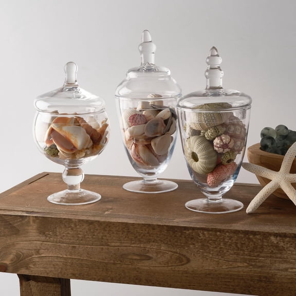 Glass Apothecary Jars, Set of 3 Clear Decorative Jars for Wedding Decor, Candy Buffet, Bathroom Storage, and Table Centerpieces