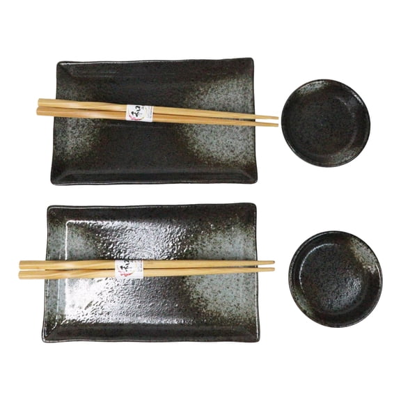 Hakumu Grey Porcelain Sushi Plates Sauce Dishes Chopsticks Dinnerware Set For 2
