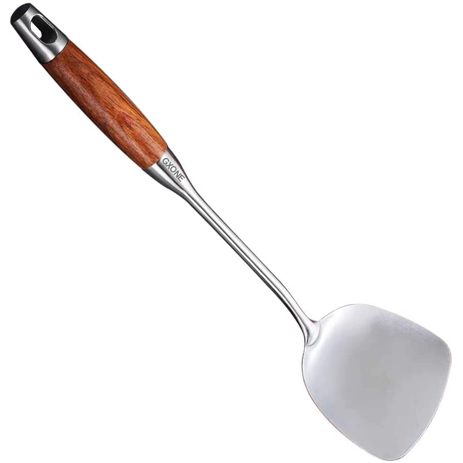 Wok spatula, 304 Stainless Steel Spatula with Wooden Handle, Wok Utensil Fits Cast Iron Wok
