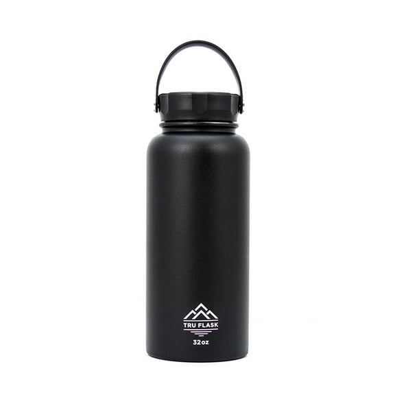 TRU FLASK Stainless Steel Water Bottle – Double Walled and Wide Mouth – Vacuum Insulated - Interchangeable Lids (Sold Separately) – Eco Friendly, BPA Free - 32 OZ