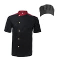 thumbnail image 1 of TopTie Veste de Chef Unisexe à Manches Courtes avec Chapeau Réglable-Noir Snap-M, 1 of 5