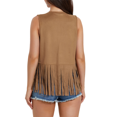 thumbnail image 4 of Women 70s Hippie Faux Suede Rivets Sleeveless Fringe Waistcoat Open Front Boho Western Jacket Cardigan Earthy Yellow M, 4 of 7