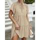thumbnail image 2 of Vestido, Mini vestido de manga corta con volantes y cuello alto para mujer Tomshoo Beige/Grande, 2 of 7