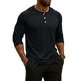 thumbnail image 4 of Resicozy 3/4 Sleeve Shirt Men Summer Solid Color Henley Neck Baseball T-Shirts Casual Loose Fit Tees T-Shirt Black M, 4 of 7
