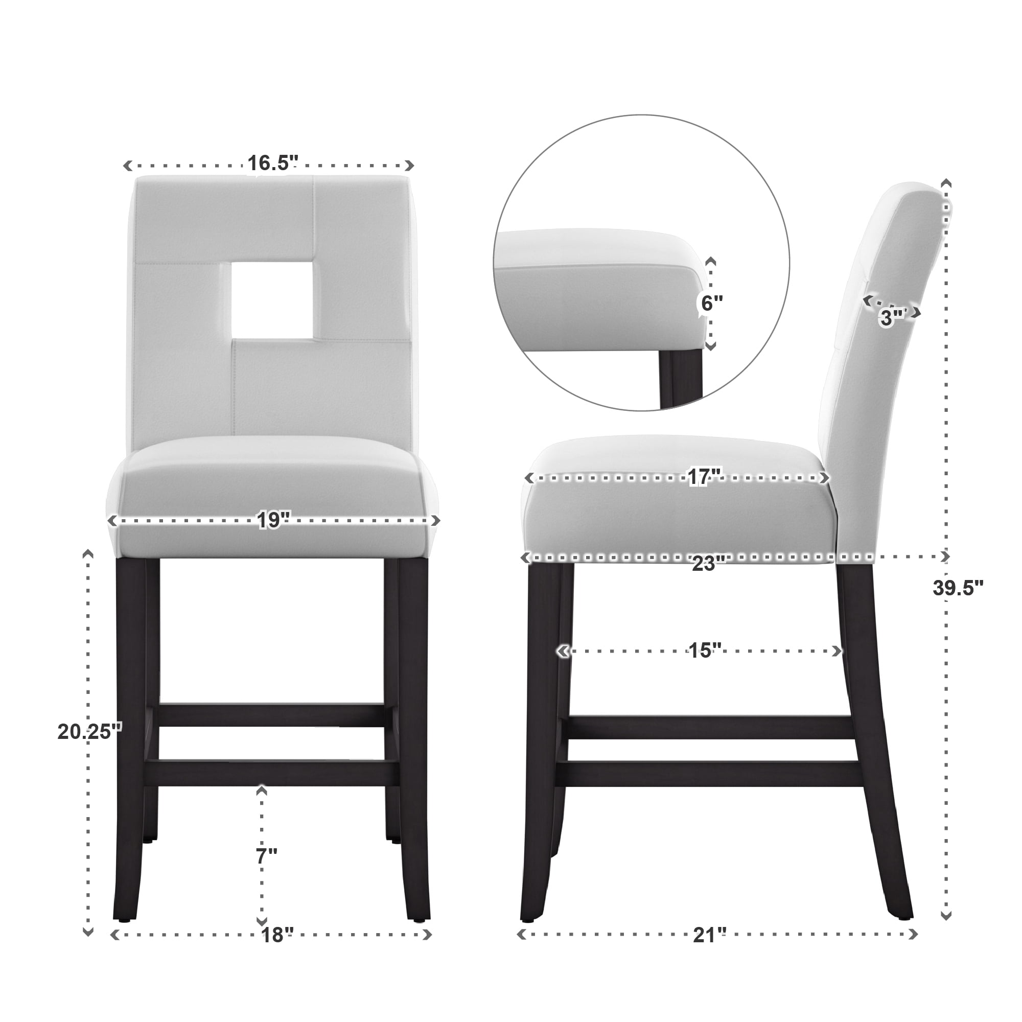 Weston Home Landen Faux Leather Keyhole Counter Height Stool, Set of 2, White