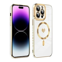 Magnetic Case for Apple iPhone 13 Pro, Luxury Ultra Slim Plating Cute Love Heart Phone Cover Compatible with Magsafe Phone Case Cover for Women Girls for iPhone 13 Pro - White