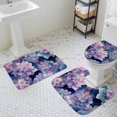 thumbnail image 3 of Vintage Pink Purple Flower Bathroom Rugs Set Hydrangea Leaf Gradient Watercolor Non Slip Absorbent Soft Bath Mats 3 Piece Set with Bathroom Rug, U-Shaped Floor Mat, Toilet Seat Cover Small Size, 3 of 9