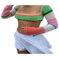 thumbnail image 3 of Pull en Tricot à Blocs de Couleur pour Femmes, Manches Longues, Col Carré, Crochet, Creux, Y2k, Crop Top, Blouse, 3 of 9