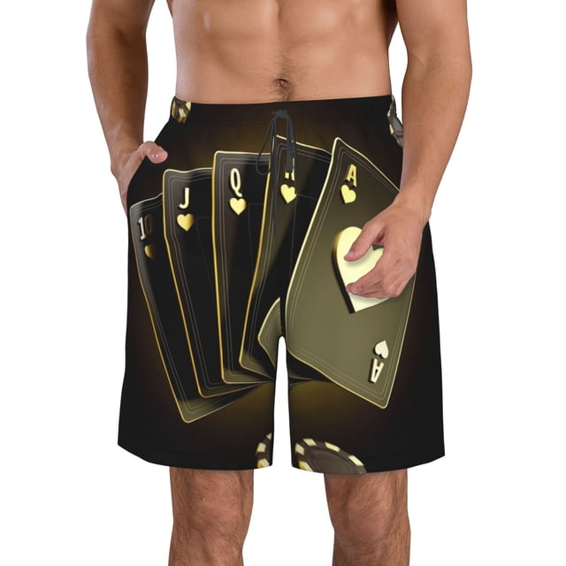 Fotbe Casino Cards 1 Trajes de Baño Estampados para Hombre, Shorts de Verano de Secado Rápido, Ropa de Playa, Bañadores-Small