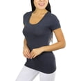 thumbnail image 3 of ToBeInStyle Women's Slim Fit Scoop Neck Short Sleeve Longline Tee, 3 of 5
