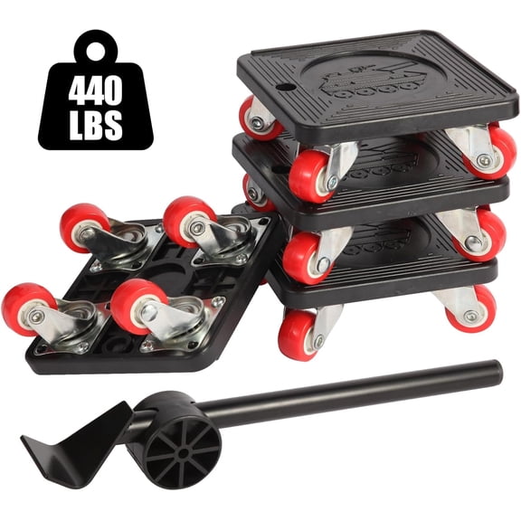 Furniture Moving Tool Set with 360° Rotating Dollies – 880LBS Load Capacity, Steel Roller Bar, Ergonomic Handle & 4-Wheel Sliders for Appliances & Furniture