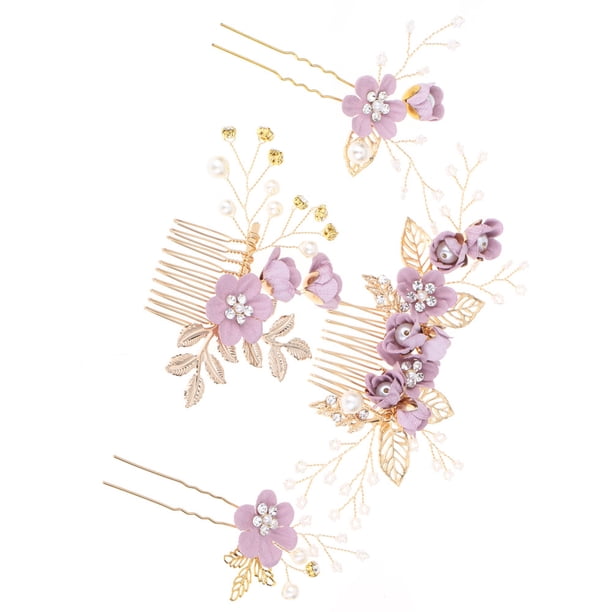 Minnieouse 4 piezas de peinetas de flores para boda, hermosos tocados de novia, adorno de vestir para mujer, accesorio de joyería de moda Accesorio para el cabello Violeta Minnieouse AP012181-03