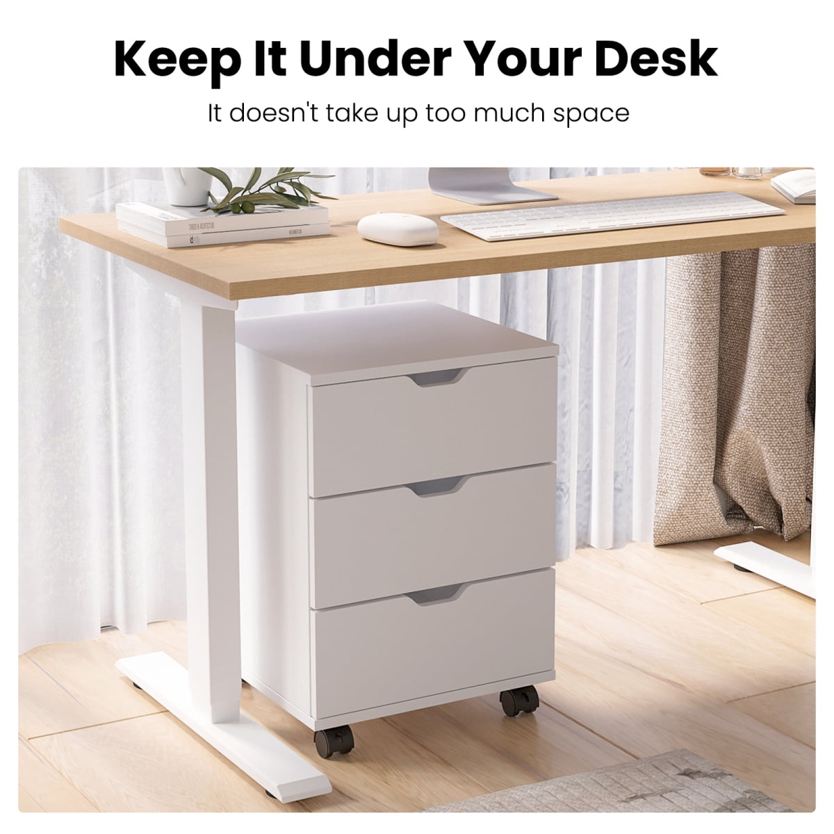 3-Drawer Vertical Filing Cabinet Rolling Wood Mobile File Cabinets Under Desk for Home Office with Casters Fully Assembled White Wood