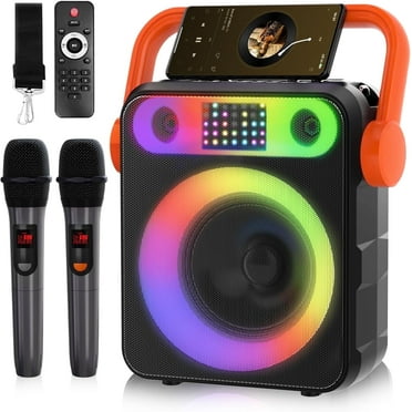 Dammyty Karaoke Machine with 2 Wireless Microphones, Portable Home Karaoke System for Adults Kids, Bluetooth Speaker with Disco Lights and Strap for Party