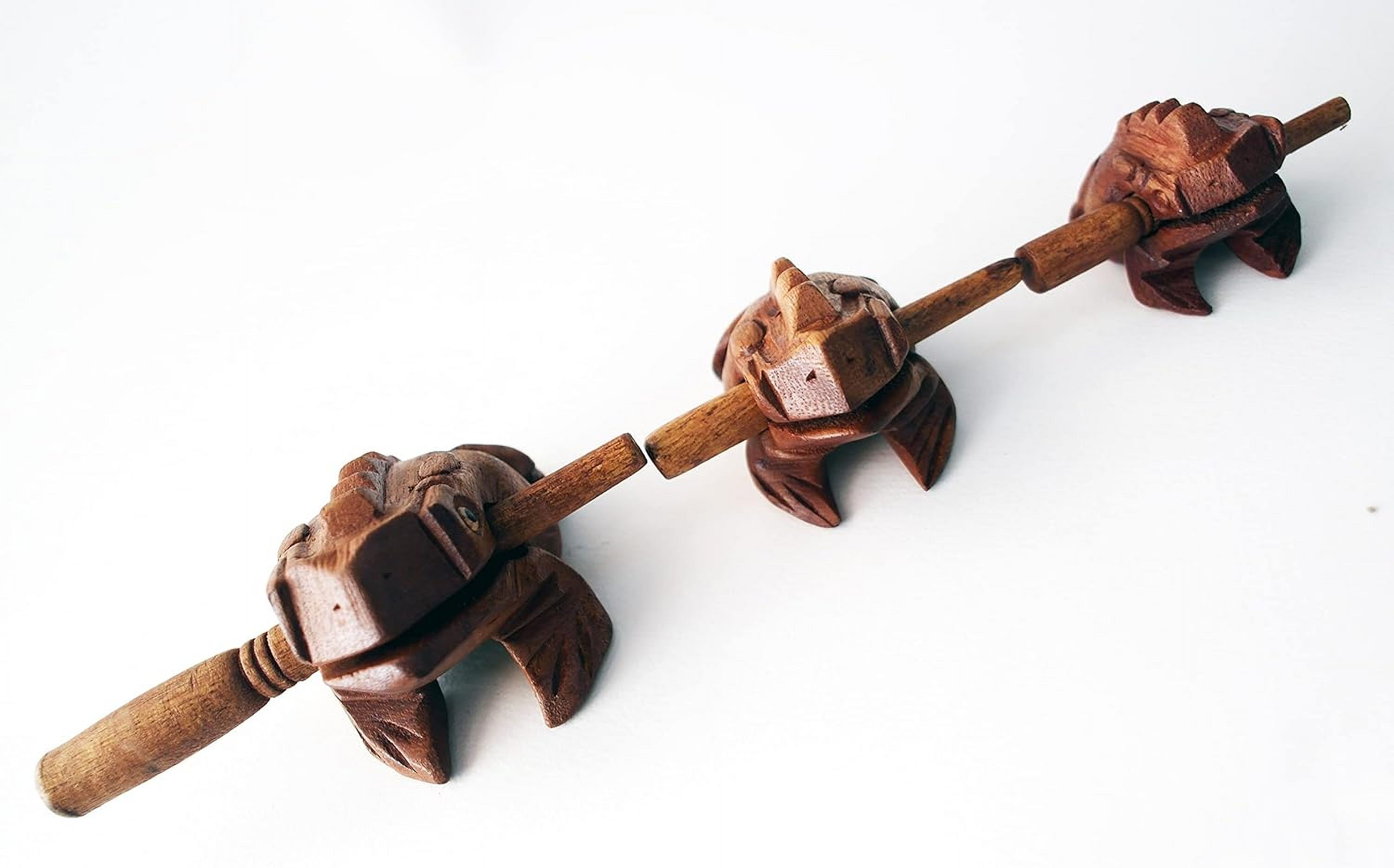 Guiro Percussion Musical Instruments Wooden 3 Piece, Set of 3 Natural Wood Güiro Frog 10-8-5 cm.