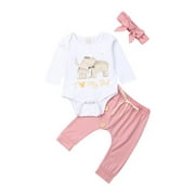 Newborn Baby Boy Girl I Love My Dad Funny Baby Elephant Print Set Outfit Clothes Romper+Pants+Headwear 3PCS Set