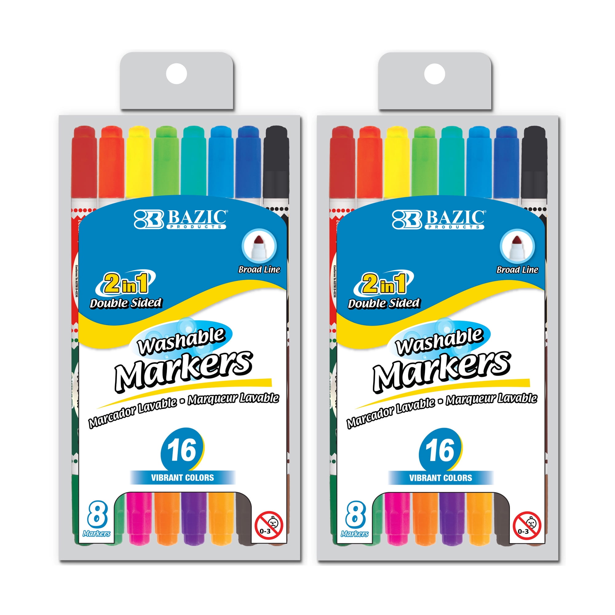 BAZIC Washable Markers Fine Line Pen 16 Color Dual Tip Coloring Marker