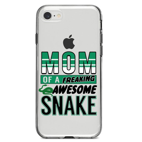 DistinctInk Clear Shockproof Hybrid Case for iPhone 7 8 SE (2020 Model) 4.7" Screen TPU Bumper Acrylic Back Tempered Glass Screen Protector - Mom of a Freaking Awesome Snake