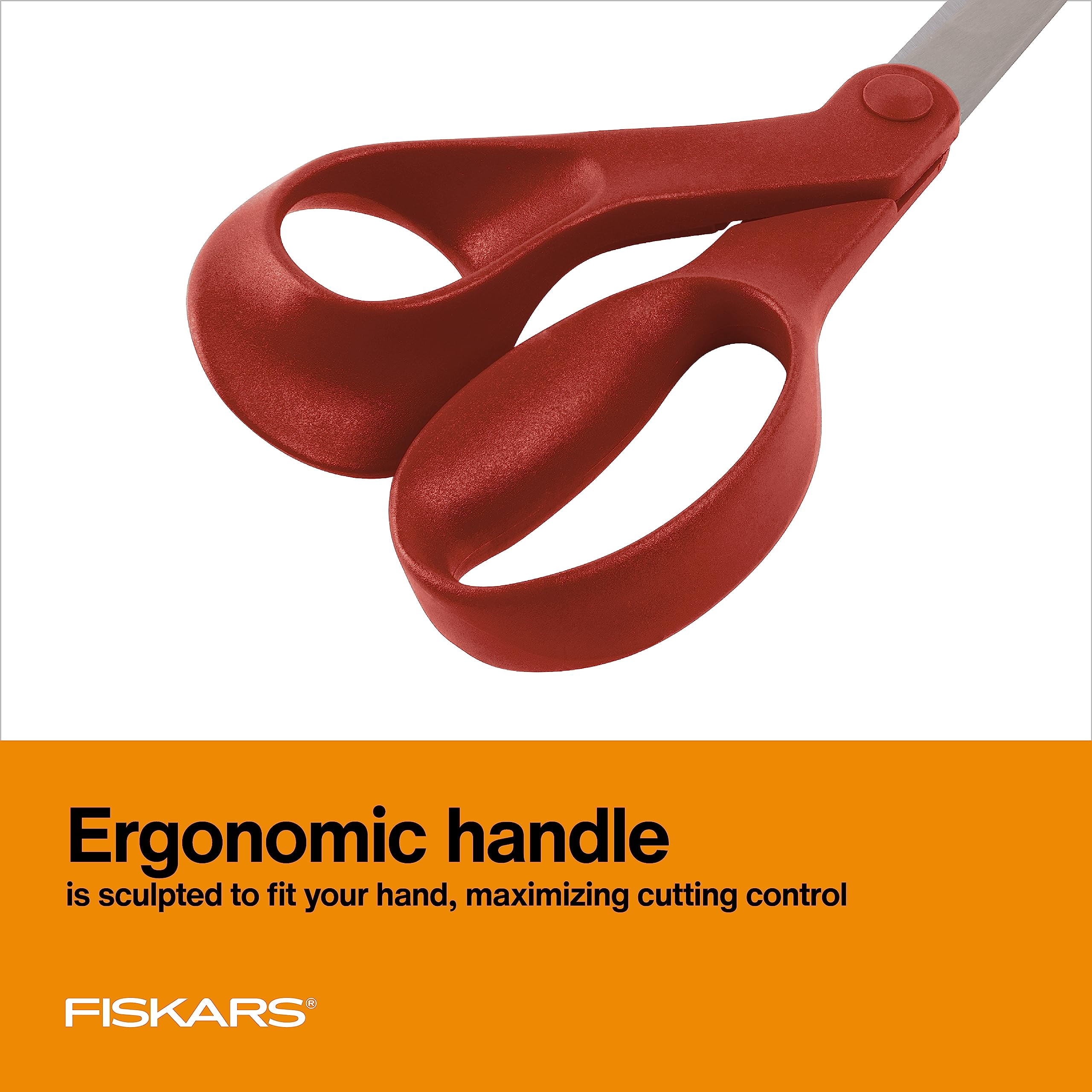Fiskars Left-Handed Scissors, Precision Cutting for Craft Fabric Paper, Ergonomic Comfort Grip, Stainless Steel, 8", Red