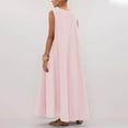 thumbnail image 5 of SMihono Women's Sleeveless Maxi Dress Scoop Neck Ruched Long Dress with Side Pockets Wide Shoulder Elegant Blouse Dresses Pink S, 5 of 8