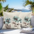 thumbnail image 3 of Throw Pillow Covers 16x16 Inch Set of 2, Blue Green Floral Waterproof Outdoor Pillow Covers, Spring Summer Mallow Flowers Retro Decorative Cushion Pillowcases for Couch, Sofa, Bed, Garden, Patio, 3 of 9