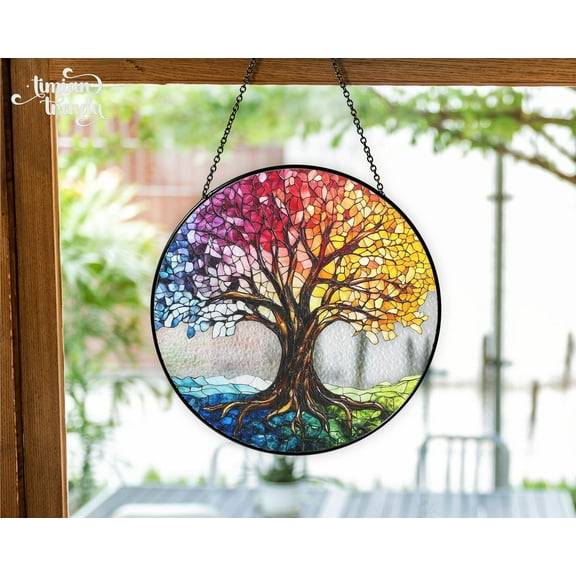 Tree of Life Stained Glass Suncatcher, Nature Window Hanging, Customized Sun Catcher, Christmas Tree Ornament, Stained Glass Ornament