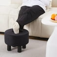 thumbnail image 5 of IVV 12.5in Small Ottoman, Round Linen Fabric Upholstered Foot Rest for Couch, Under Desk Pouf Footstool with Non-Skid Pine Legs, Black, 5 of 7