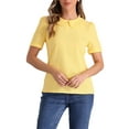 thumbnail image 1 of BLUSA CON COLLAR PETER PAN INSPIRADA EN CHIC PARA MUJERES, CON FLORES JACQUARD, MANGAS CORTAS PUFF KAWAII, TALLA XL, COLOR AMARILLO, 1 of 6