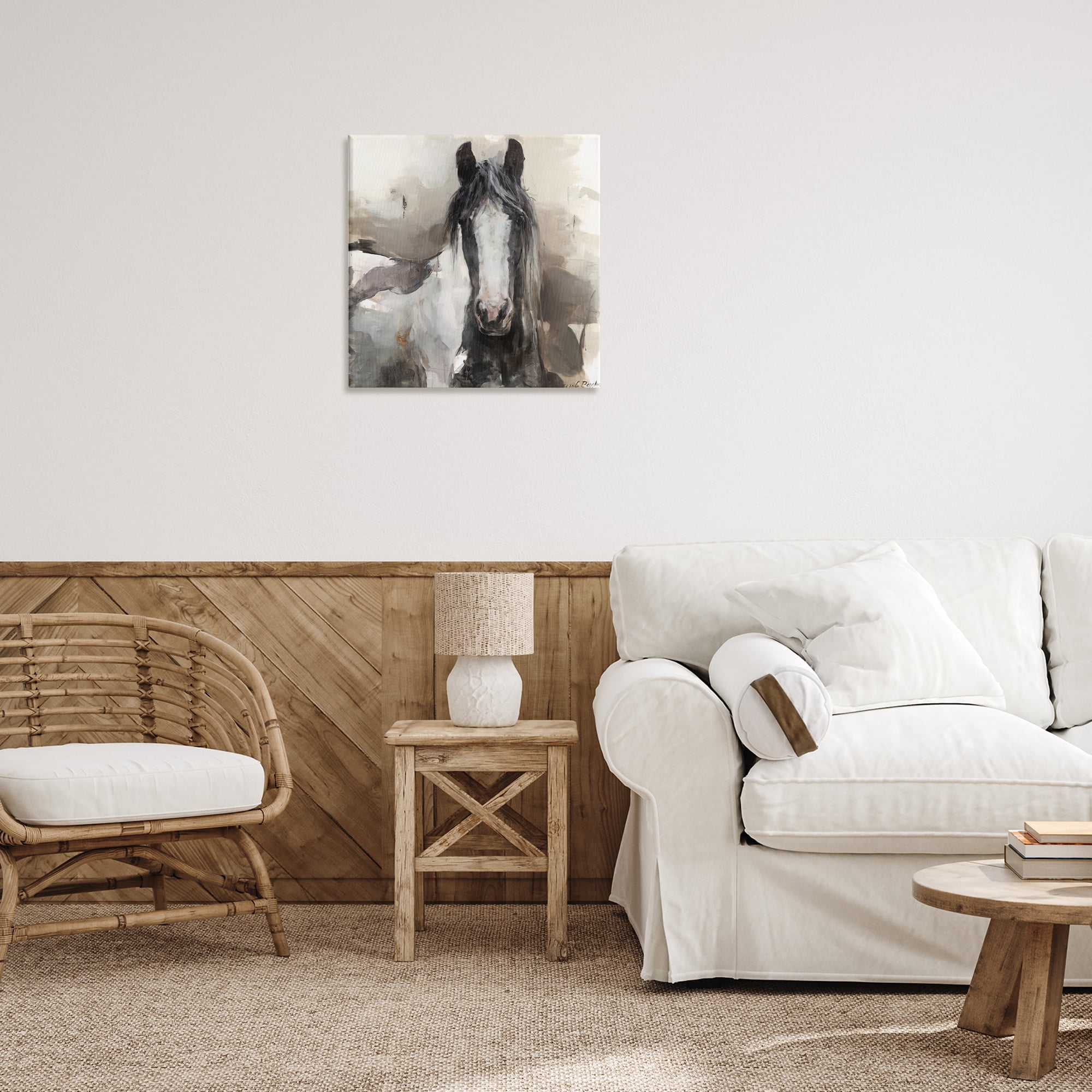 Stupell Industries Grey & Beige Horse Abstract Animals & Insects Painting Gallery Wrapped Canvas Art Print Wall Art, 24 x 24