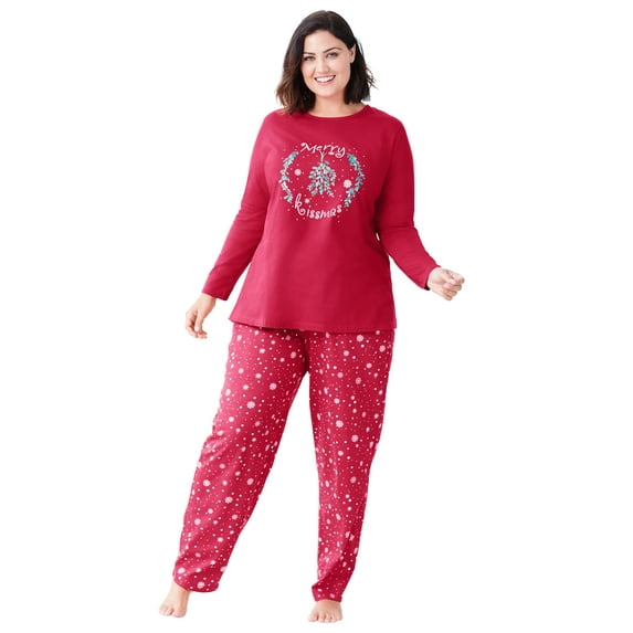 Dreams & Co. Plus Size Long Sleeve Knit Pj Set
