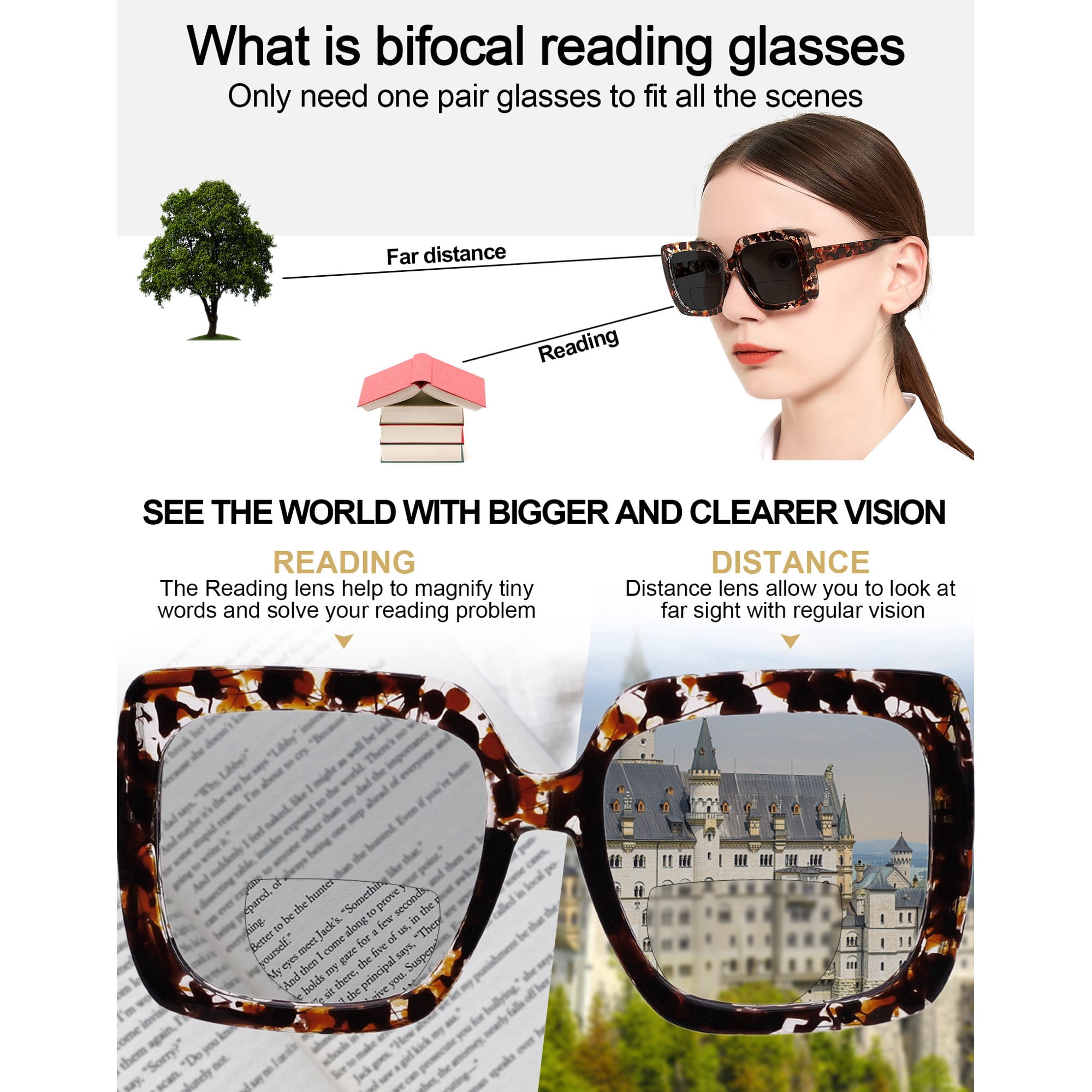 OCCI CHIARI Bifocal Sunglasses Reading Glasses Women Oversized Sunglass Readers 1.5 UV Protection Outdoor 1.0 1.5 2.0 2.5 3.0 3.5 with Acrylic Lens