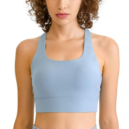 SWSMCLT Women s Workout Top Yoga Crop Top Crop Built In Bra Sports Bra Full Coverage Push Up Backless Spandex Trendy Blue 4