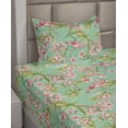thumbnail image 2 of Ambesonne Tropical Fitted & Flat Sheet with Sham 3 Pcs Set, Plumerias Flamingos Leaves, Twin XL, Almond Green Dried Rose, 2 of 4